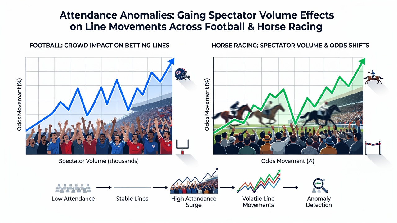 Betting line charts and attendance graphs overlaid on images of football pitches, racetracks, and tennis courts
