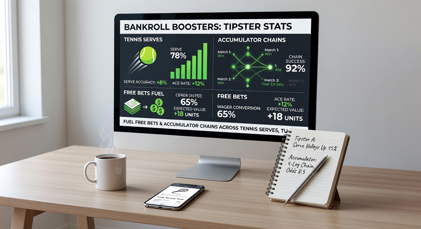Dynamic split-view of a horse sprinting on turf, tennis player mid-serve, and football players clashing on pitch, overlaid with tipster stat graphs for bankroll growth