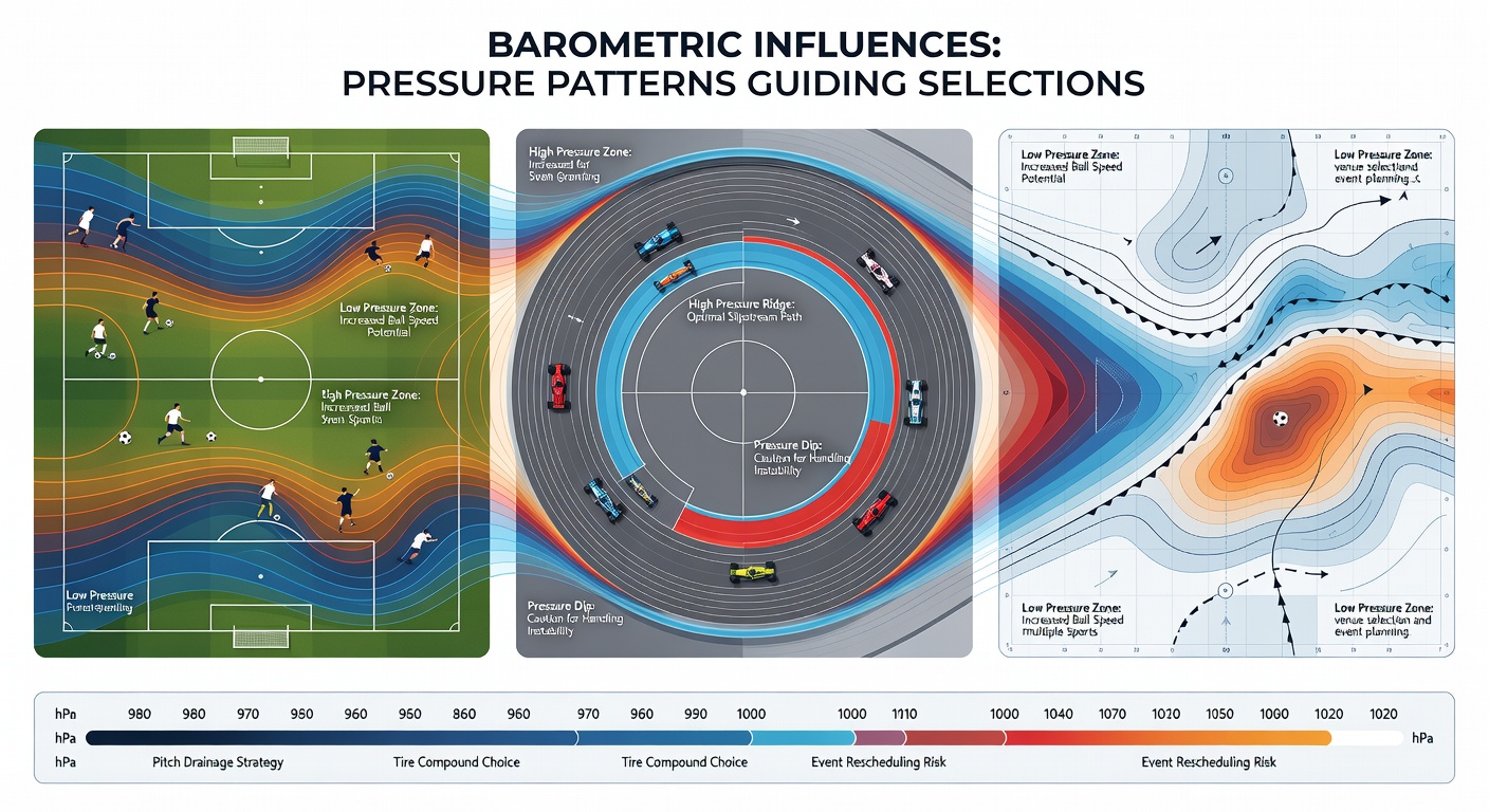 Tennis court baseline with overlaid barometric pressure readings and ball trajectory simulations
