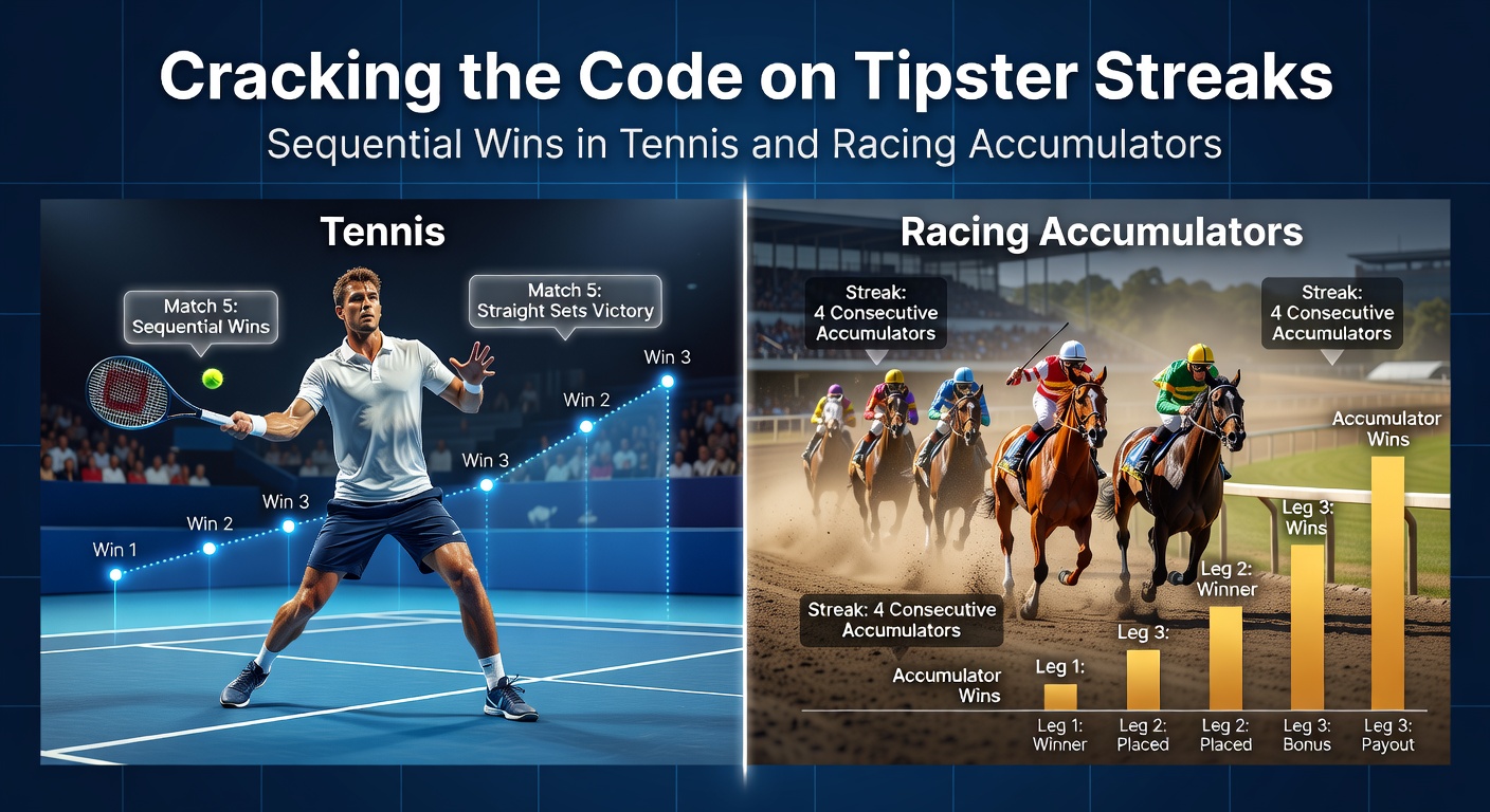 Close-up of a betting slip for a tennis and racing accumulator during a streak, highlighting sequential wins and growing odds