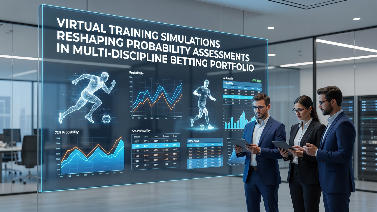 Analysts reviewing simulation outputs for multi-discipline betting probability adjustments