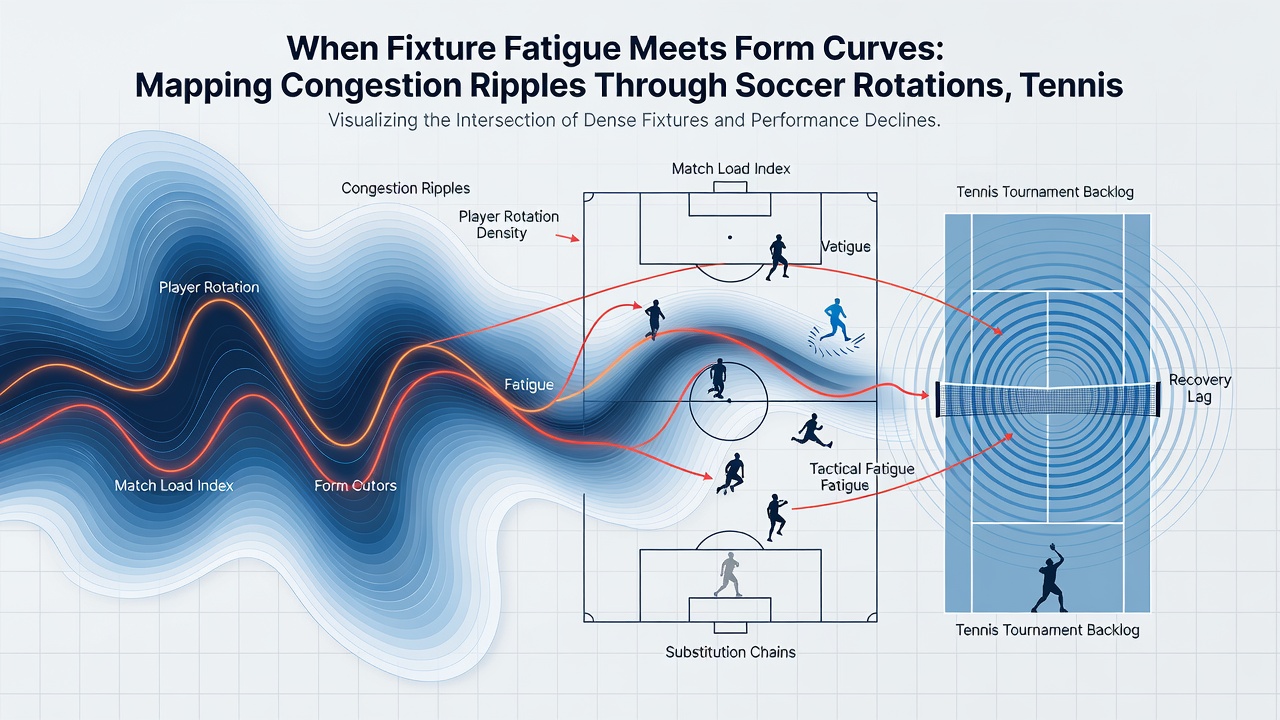 Tennis player preparing for a back-to-back match alongside racing form charts showing layoff intervals